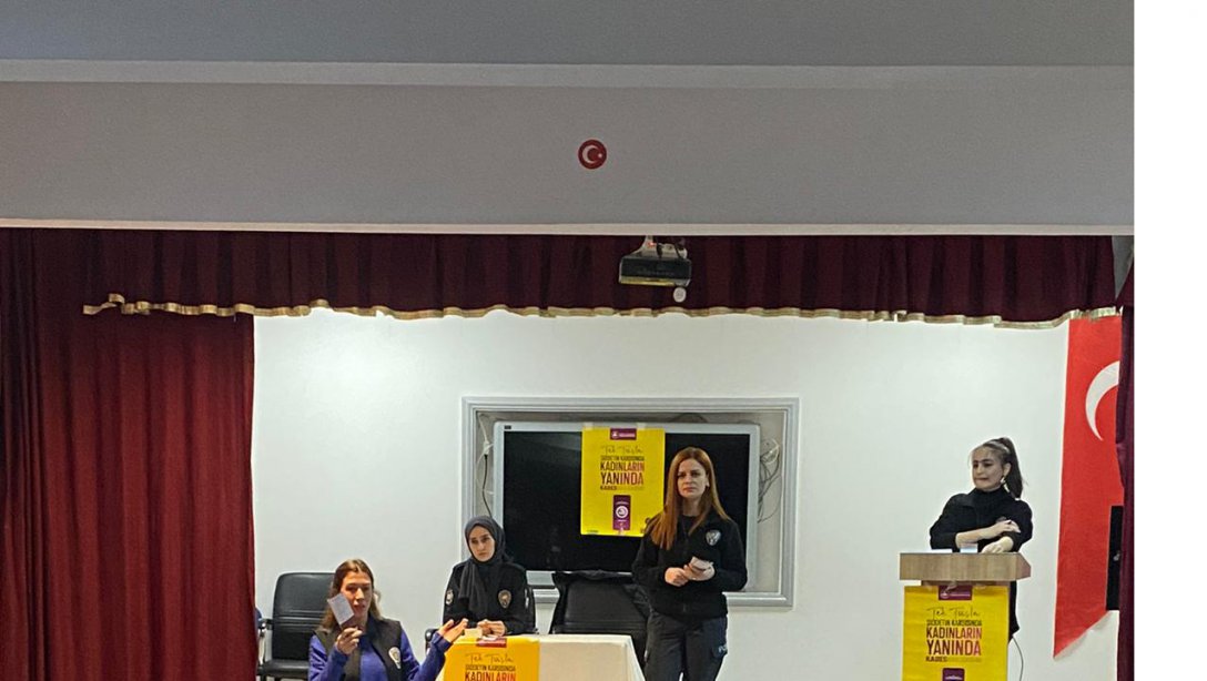 Gülşehir İlçe Emniyet Müdürlüğü Personeli tarafından ilçemizde görev yapan kadın personel ve öğretmenlerimize kadına yönelik şiddet konulu seminer verildi.